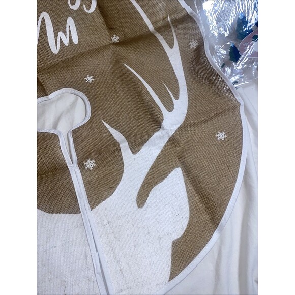 RUSTIC Deer Farmhouse Burlap Holiday CHRISTMAS TREE SKIRT New 29”farm - Picture 5 of 6